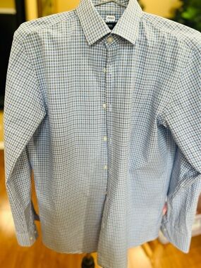 Hugo Boss Men's Blue Check Dress Shirt - Classic Button-